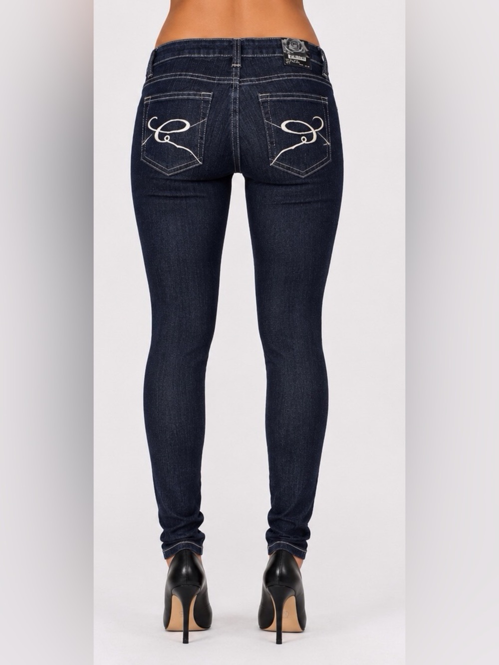 Black Rose Ladies Low Rise Skinny Jean with Embroidered Pockets – Indigo